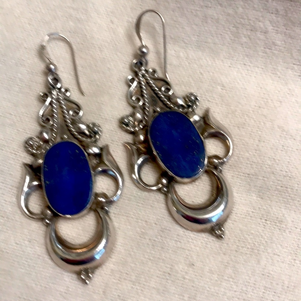 Blue Lapis and Sterling dangle earrings